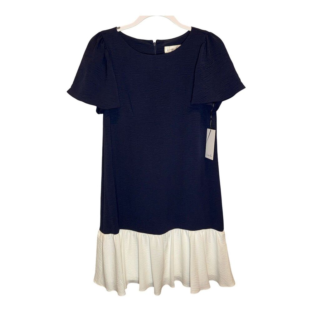 Harper Rose Size 6 Navy/Ivory Flutter Sleeve And Hem Dress NWT